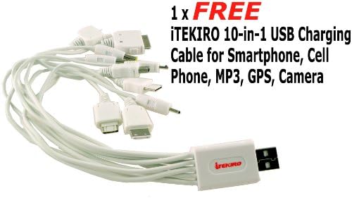 iTEKIRO AC Стенно Зарядно за Кола dc Комплект за Panasonic DMC-FX60 + iTEKIRO 10-в-1 USB Кабел За зареждане