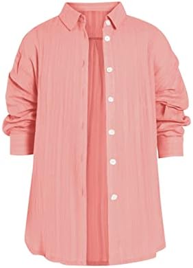 Ivay/ Блузи копчета за момичета, Обикновена Блуза с дълги ръкави, Свободни Меки Ежедневни Ризи, Красиви Върхове