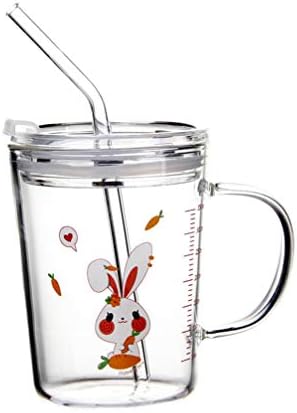 Стъклена чаша DOITOOL с дръжка и прозрачен капак от люспи и сламки Детски Чаши, Детски чаши с соломинками (Розова костенурка)