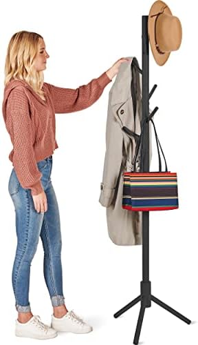 Свободно стояща закачалка за дрехи ZOBER - Дървена Закачалка за дрехи на 6 закачалки с модерни куки за чанти, шапки, якета, чантата,