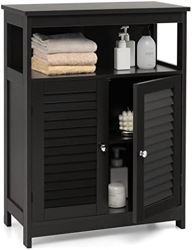 шкаф за съхранение в банята n /a Wooden Открит шкаф с Двойни Жалюзийными врати Черен Шкаф за Баня