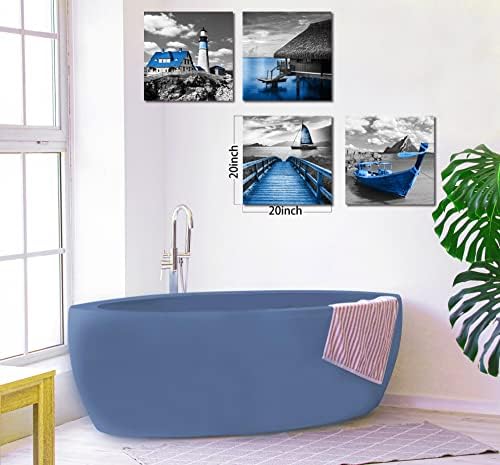 THRLVEART Плажна Стенно изкуство за хола Голям размер - Сини Картини за баня на стената - Картина на Океана Стенно изкуство Платно,