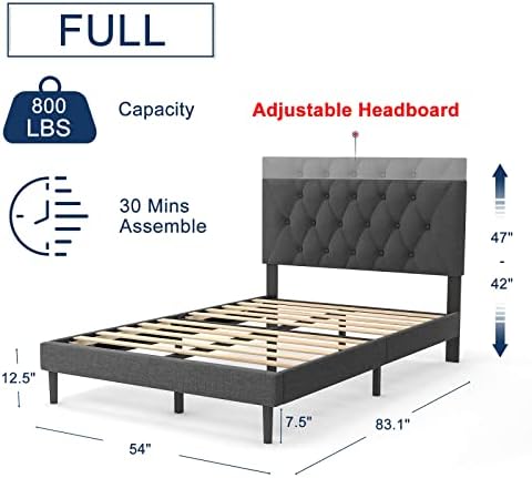 Рамка на легло-платформа Molblly в реален размер с регулируема таблата, обвивка от плащаницата, солидна рамка и дървена пръчка,