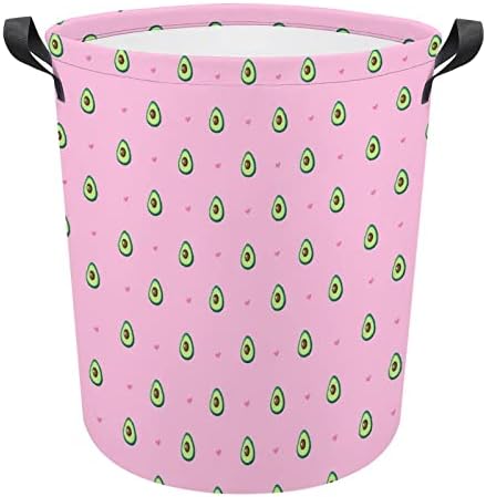 Авокадо и Сърца в Розово Сгъваема Кошница за дрехи Водоустойчив Кошница за съхранение на Отпадъци с дръжка от 16.5 x 16,5x 17