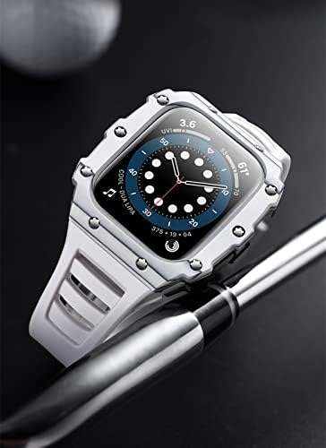 CNHKAU Калъф, изработени от въглеродни влакна за Apple Watch Модификация каишка 7 45 мм 44 мм 41 мм Керамичен Bezel Каишка от Каучук