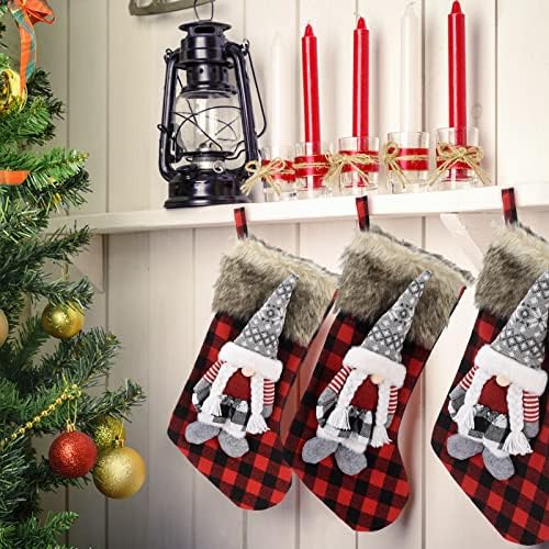 XINdream 2 Опаковки, Коледни Чорапи, Чорапи с 3D Сантой и Белезници от изкуствена Кожа, Коледни Чорапи, Висящи на Камина Чорапи