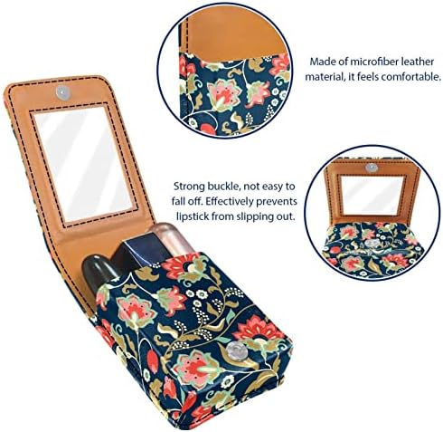 Случай цвете на цвете червило с огледало в чантата си Преносим мини грим чанта за пътуване козметична чанта чанта кожена червило