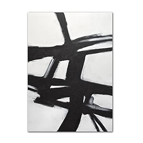 Минималистичная абстрактна Черно-бяла 36 x 48 Оригиналната Голяма Вертикална Абстрактна Живопис за Съвременно Изкуство-ръчно изработени