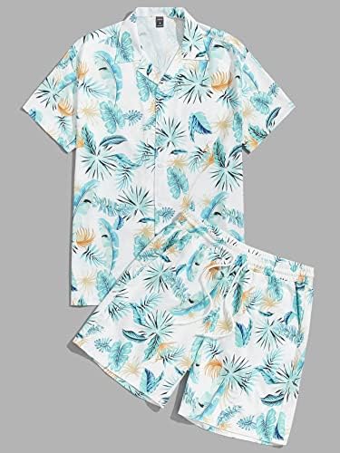 LUBOSE Комплект дрехи от две части за мъже, Мъжка Риза с тропически принтом и къси панталони с завязками на кръста, пълен Комплект