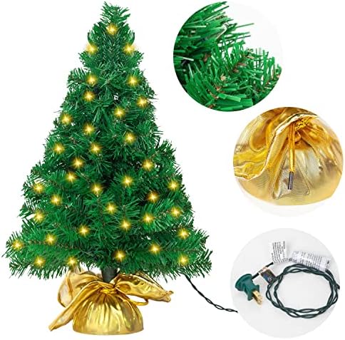 Настолна Коледно дърво Joiedomi 22 с предварителна подсветка, 100 Топчета клони и 50 Топли бели Крушки в Златна Тъкан чанта за Коледна
