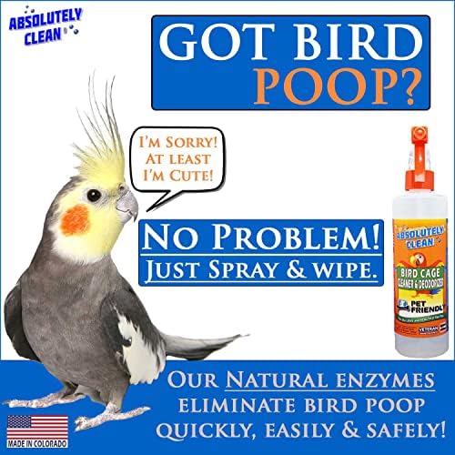 Абсолютно чист Страхотно пречистване и дезодорант за птичи клетки - Просто спрей / избършете - Безопасно и лесно Премахва птичи
