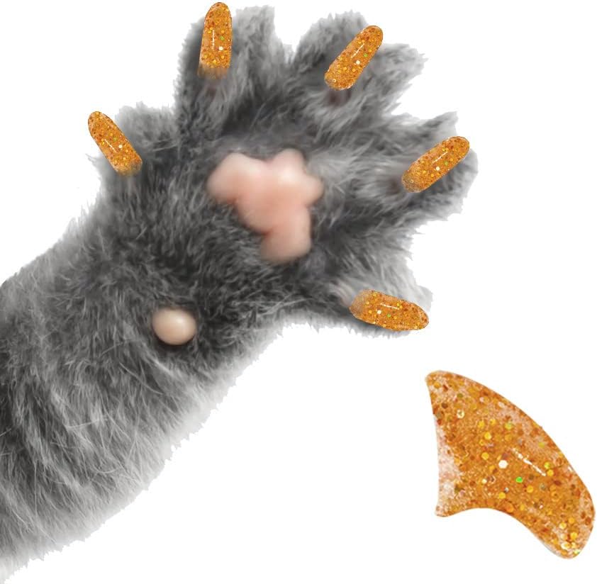 Меки Шапки за нокти Pretty Claws на 6 месеца с Лепило за Котешки Нокът - Gold Treasure Glitter X-Small