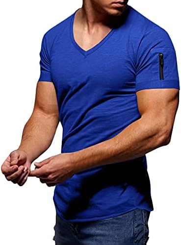 Мъжки тениски HDDK с V-образно деколте, Летни Спортни Блузи с къс ръкав и странични цип, Спортни Основни Спортни Тениски за мускулите,