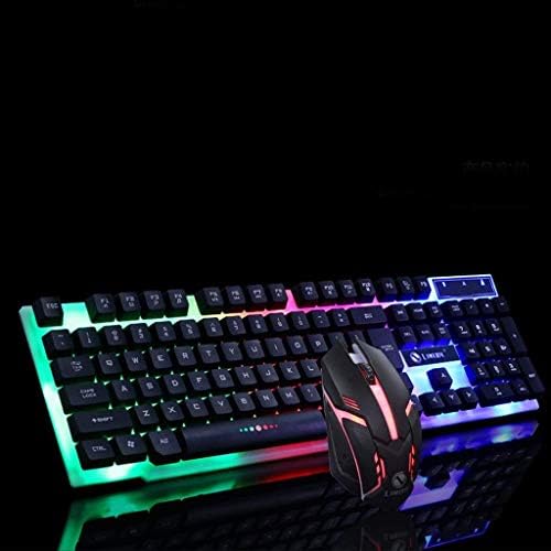 Цветни led светлини С подсветка, USB Жична PC Rainbow Gaming Keyboard Mouse Set YANG1MN (Цвят: черен)