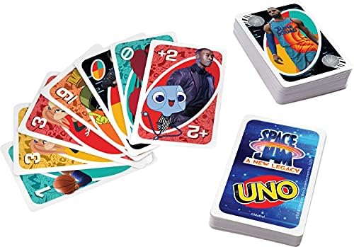 Mattel Games UNO Space Jam: Нова игра на тема Legacy, включваща 112 картички с графики на филма, подарък за деца, любители на филми