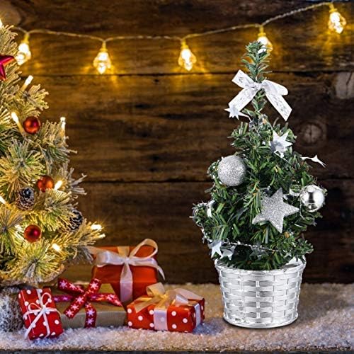 Коледно Дърво NUOBESTY, Настолна Изкуствена Коледна Бор 20 см, за Декорация, картички и Подаръци, Декорации с Плодове, Лък, Звезда