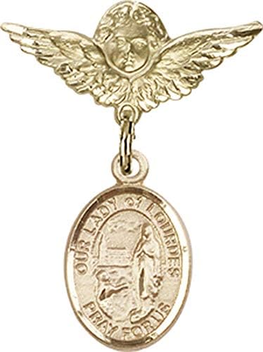 Детски икона Jewels Мания за талисман на Дева мария Лурдской и икона на Ангел с крила на Булавке | Детски иконата със златен пълнеж