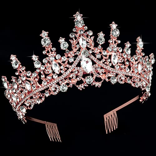 Корона от Розово Злато ТОБАТОБА за жени, за Сватба Диадема с Кристали за жени, Короната на Рожден Ден, Кралската Кралицата, Принцеса