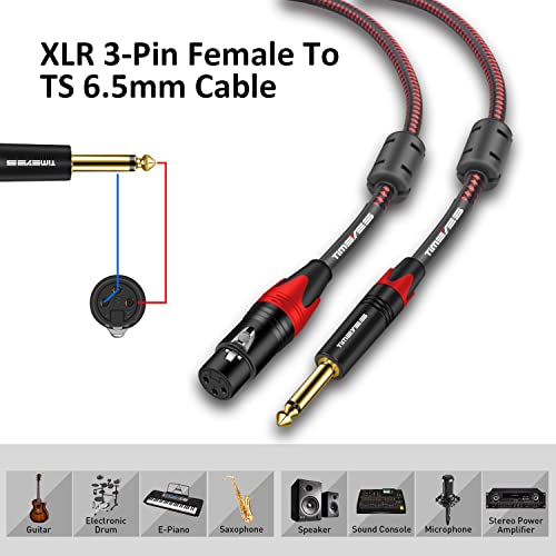 TIMEYES 2 м Кабел кабел от 6,5 до XLR, които не са симетрични Моно 6,35 мм Жак за свързване на микрофон с 3-пинов XLR конектор,