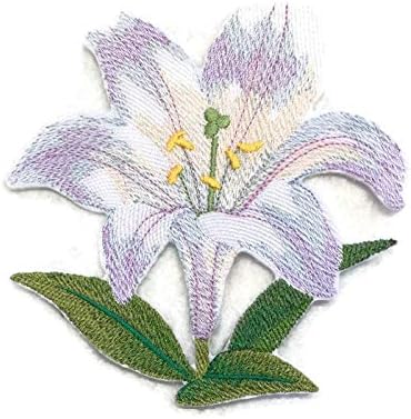Обичай и уникални акварели цветя и пеперуди [Цъфтящи бели лилии акварел], бродирани желязо нашивке [5,34 * 4,85] [Произведено в