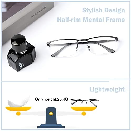 Очила за четене GUD 6 Чифта Леки Класически Правоъгълни Ридеры в Полукръгла Рамки за Мъже и Жени +2,25