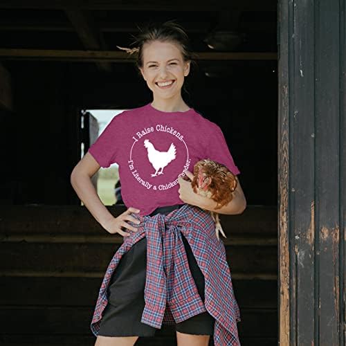 UNIQUEONE Дамски Летни Блузи 2023, Тениски с принтом Пиле и животни, Тениски с Принтом Селските Ферми, Ежедневни Тениски С кръгло