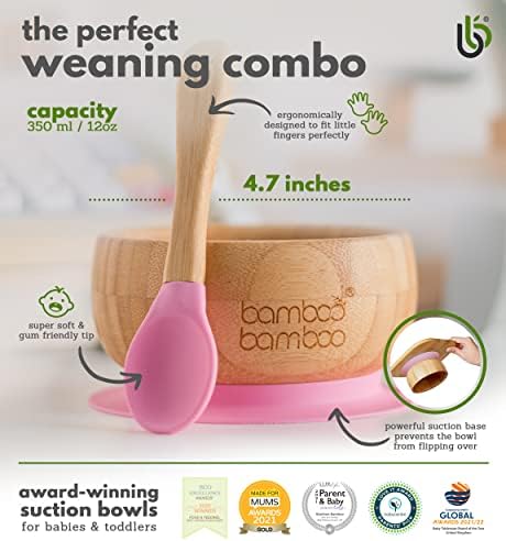 бамбук bamboo ® издънка за бебето – бамбук детска купа и комплект лъжици с подвижен силиконов вендузата за деца | 11,8 унция | нетоксичен