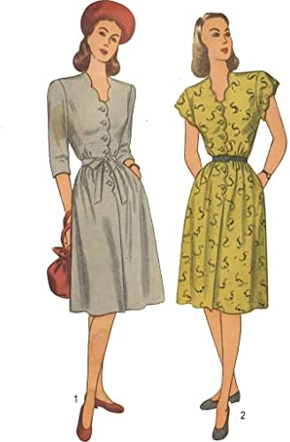 Чаено рокля с шарките на 1940-те години, красива фестончатым модел отпред - Размер: 12 (ретро размер) на гръдния кош: 30 инча (76,2