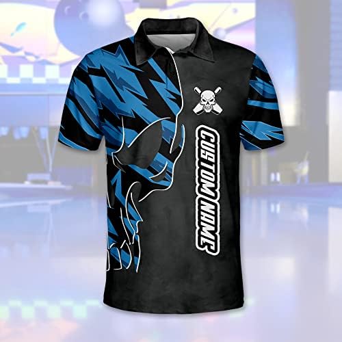 LEEVUS Персонализирани Риза за Боулинг с Черепа за Мъжкия Отбор, Мъжки Ризи за Боулинг с Къс Ръкав, Тениска Crazy Bowling Team